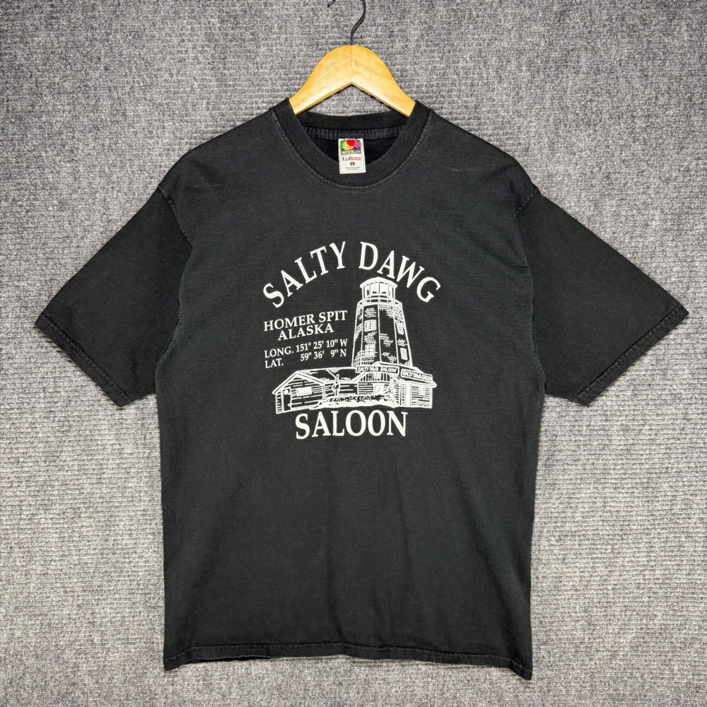 Vintage Salty Dawg Saloon Homer Alaska T-Shirt Black Fruit of the Loom Large